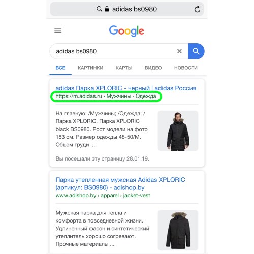 Вводим наш артикул в поисковик браузера